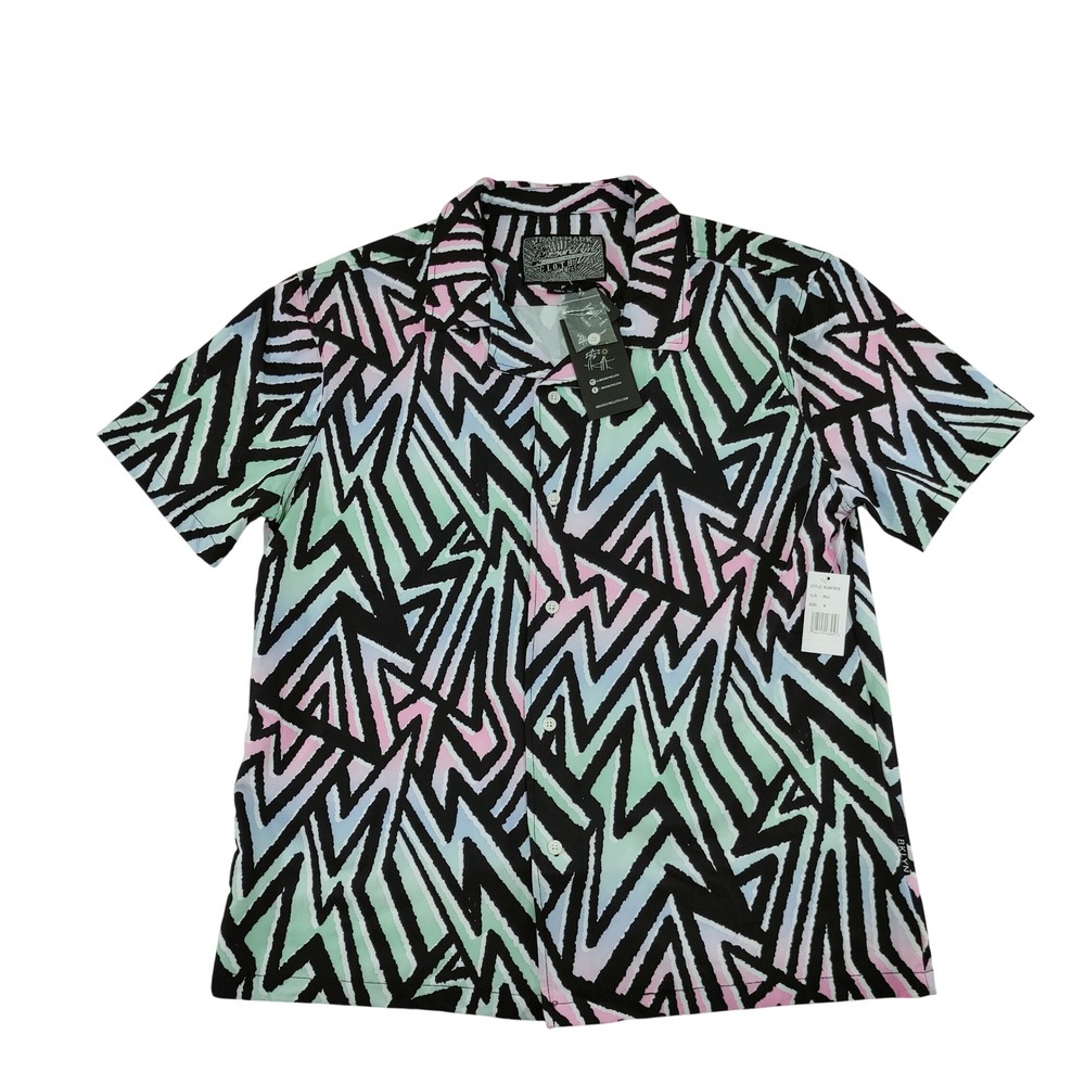 Brooklyn Cloth Mens Geometric Zigzag Short Sleeve Button Down Shirt Multi Size M